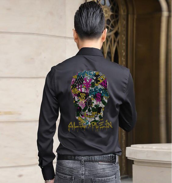 

new strass men's marks 2021 shirts long casual sleeve thin black suit men clothes shirt fhmu, White;black