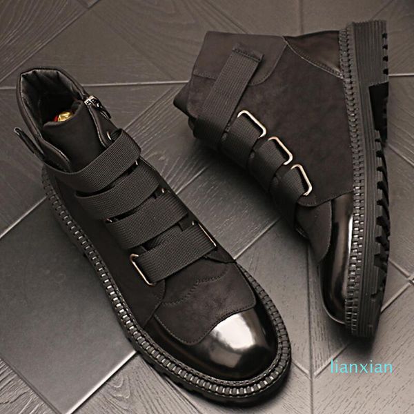 

men boots punk sneakers hip hop height increasing shoes ankle shoeschaussure homme, Black