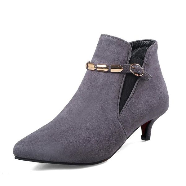 

boots large size women ankle pointed toe shoes flock fashion metal autumn winter plush, Black