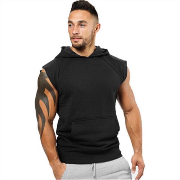 

men muscle sleeveless hoodies tank bodybuilding gym workout high elasticity fitness vest tees plus size, White;black