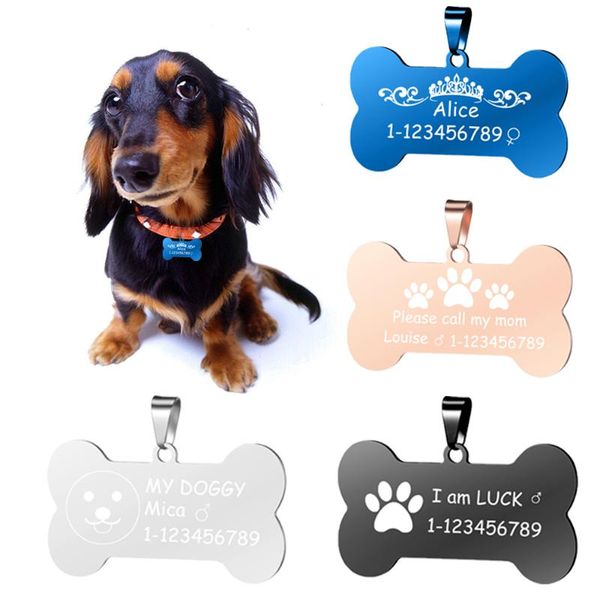 

keychains customized key chains engrave name pendant stainless steel bone shape pet dog cat id tag sliver plated bijoux, Silver