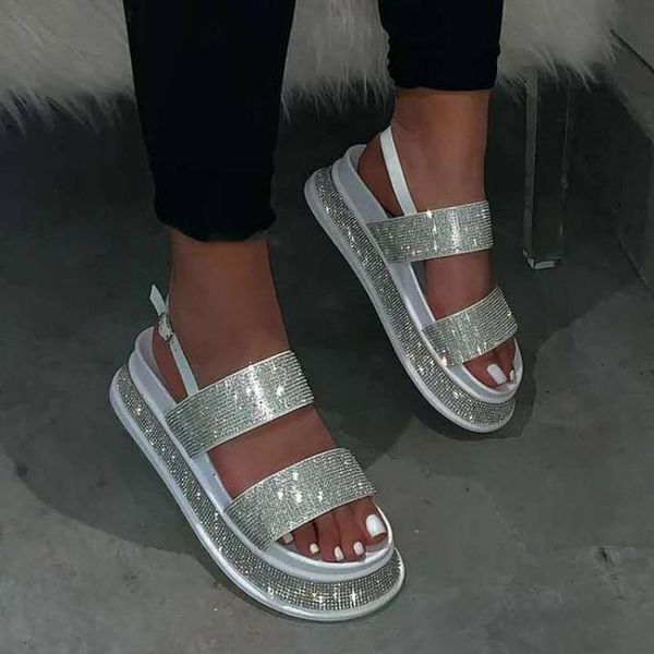

sandals summer beach bling crystal rome ladies rhinestone platform cutouts wedges women shoes woman, Black