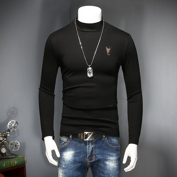 

sleeve t shirt collar men 2021 autumn winter velvet t-shirts big size m- 5xl #81833 1iuh, White;black