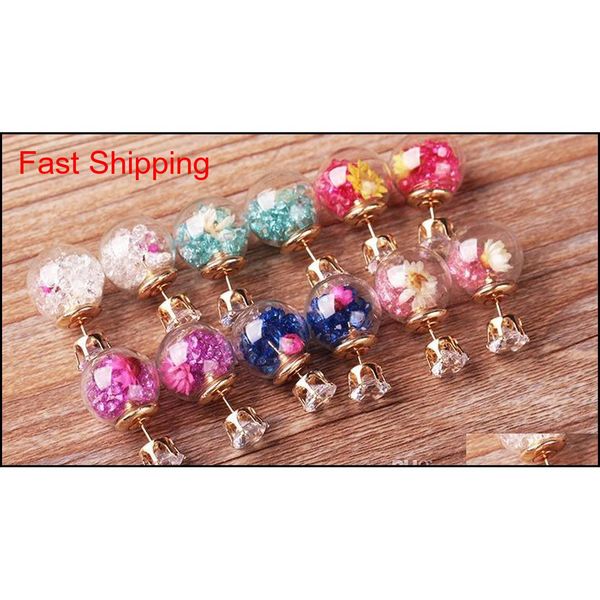 

s35 europe fashion jewelry cute glass ball rhinestone flower stud earrings women qylijf new_dhbest, Golden;silver