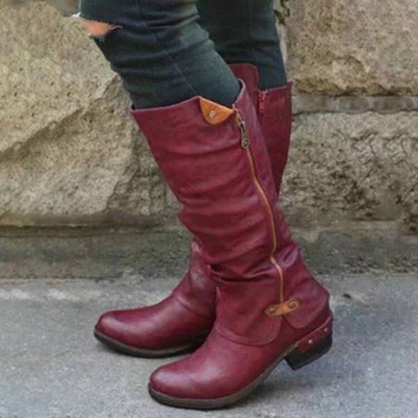 

2021 winter flat bottom large women's leather boots, Black