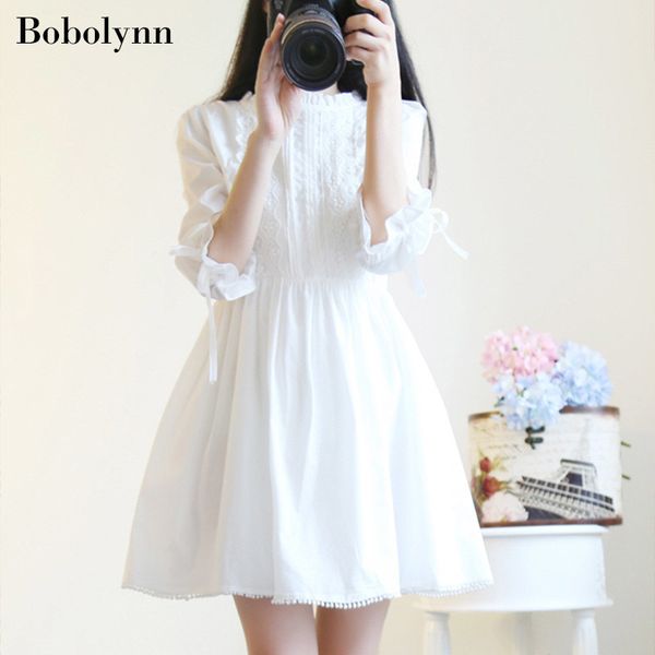 Mulher verão elegante coreano branco laço mini vestido japonês bonito praia festa curta outono boho kawaii roupas vestidos 210302