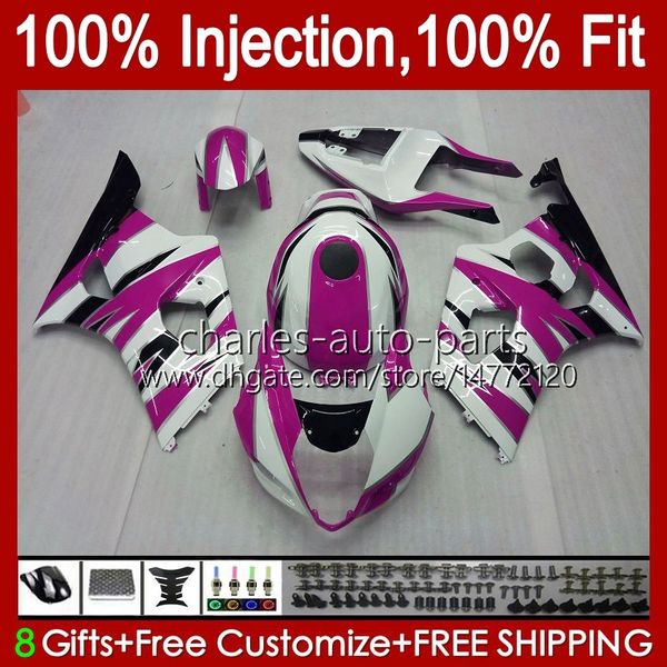 Molde de injeção OEM para Kawasaki Ninja ZX600 ZX-6R ZX 6R 6 R 600 CC 03-04 Corpo 8No.144 Rosa Branco ZX 636 600cc ZX636 2003 2004 Bodywork ZX-636 ZX600C ZX6R 03 04 Kit de Feira