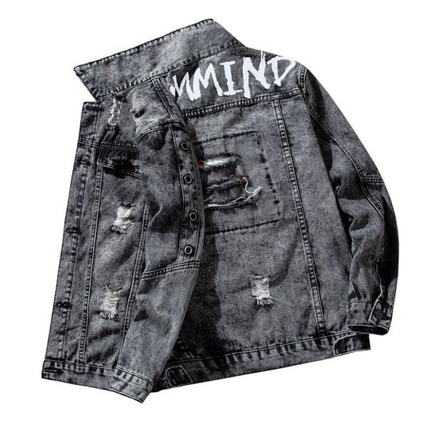 

men's jackets men denim cargo windbreak fashion joggers scratched outwear mens holes jeans bomber jacket slim fitness quality, Black;brown