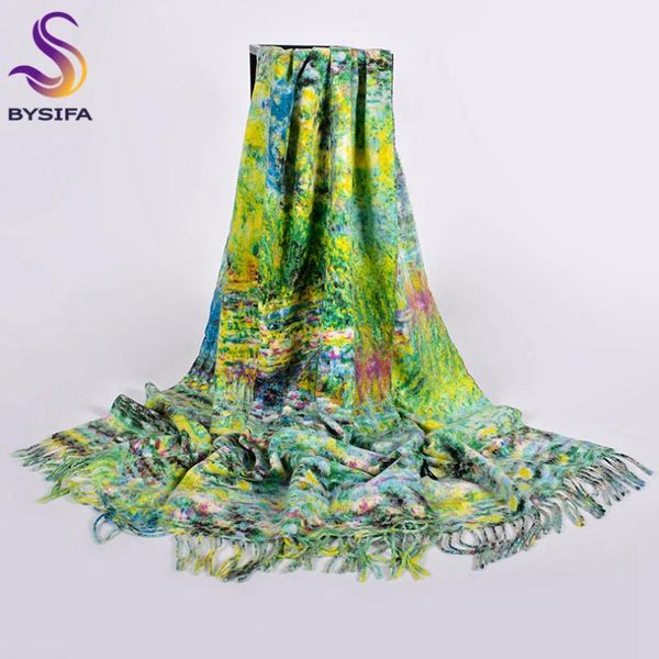 

scarves [bysifa] women green imitation wool shawls fashion brand thicken warm ladies long tassel neck wraps printed, Blue;gray