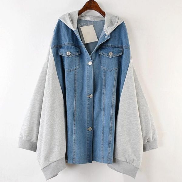 

women's jackets [ewq] autumn 2021 fashion long sleeve lapel patchwork pockets denim jacket single breasted casual loose coat women 885, Black;brown