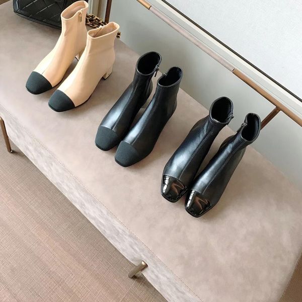 

2021 latest women's designer boots ankle martin and nylon military style 100% leather thick winter high heels, Black