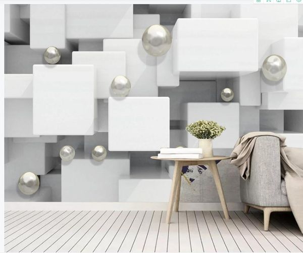 Moda 3D Cubo Pérola Papéis de Parede de Luz Luxo Tv Sofá Fundo 3d Murais papel de parede para sala de estar