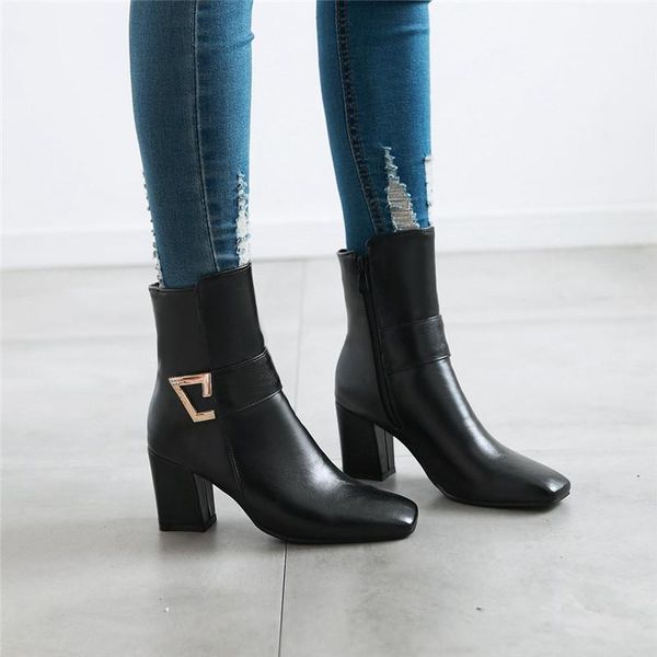 

boots womens hih heel white black buckle strap block winter shoes women ladies kniht fashion ankle footwear