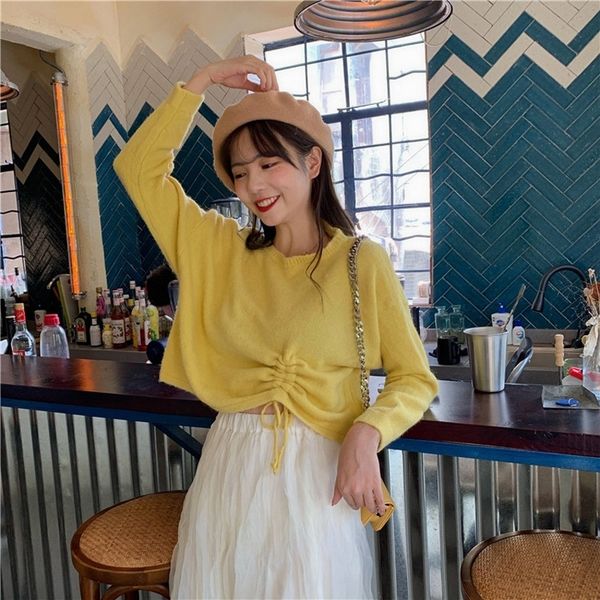 

female casual sweater jumpers loose multicolored cord around neck in short knitted shirt 6fut, White;black