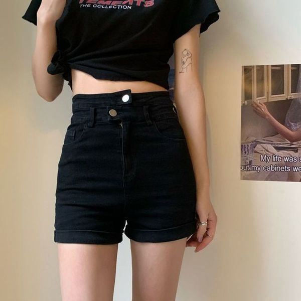 

summer chic simple high waist denim shorts for women, White;black