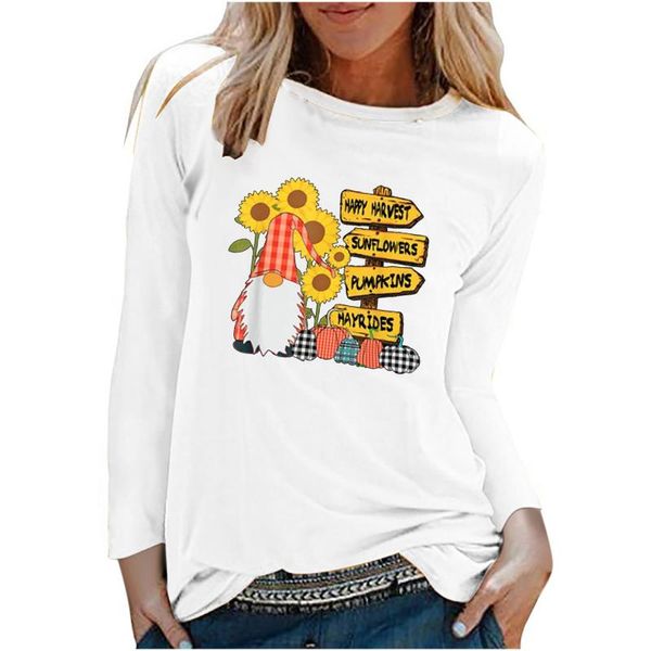 

women's blouses & shirts ladies autumn funny fashion blouse sunflower print o-neck long sleeve casual 2021, White