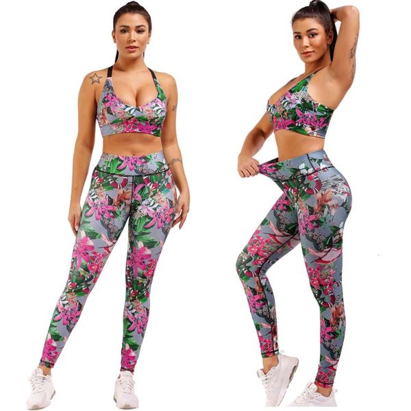 

milani 2020 new print fitness moisture absorption and sweat wicking yoga women's sports suit, Gray