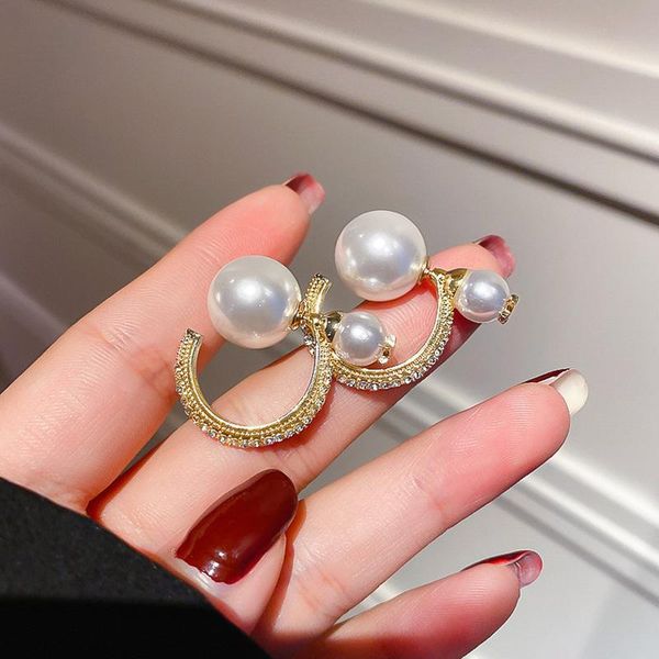 

origin summer hyperbole c shape star big pearl hoop earrings for femme elegant rhinestone party earrings jewelry accessories, Golden;silver
