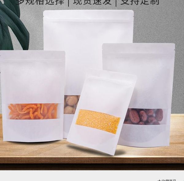 25x35cm White Stand Kraft Paper Janela Showcase Fosco Sacos De Embalagem Doces Petiscos Pastelaria Zip Reutilizável Calor Selante Alimentos