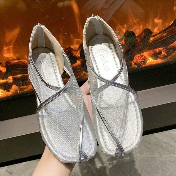 

sandals summer air mesh fashion cutout women's flat comfortable soft bottom hard-wearing shoes 2021, Black