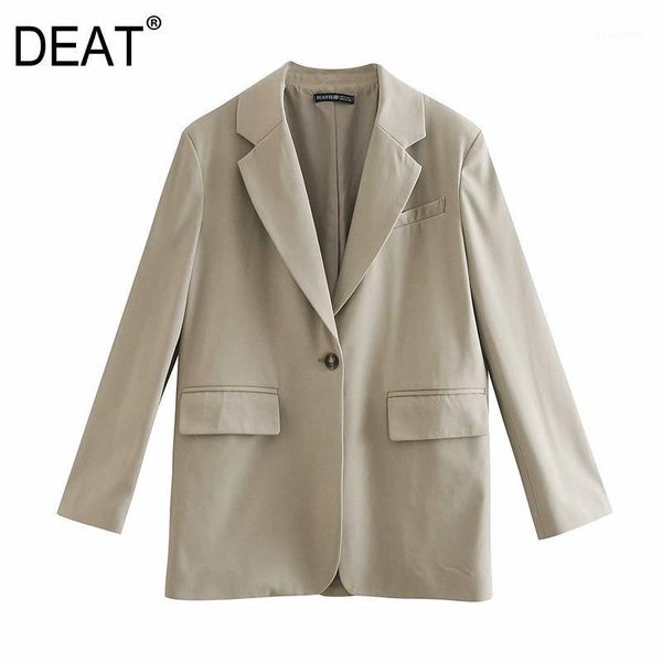 

[deat] 2021 spring autumn fashion tide v-neck single button solid color long sleeve temperament women blazer coat 13w252 women's suits, White;black