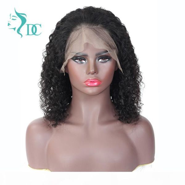 

jerry curly 13x4 lace front human hair wigs pre plucked for women kinky deep water wave frontal virgin wig, Black;brown