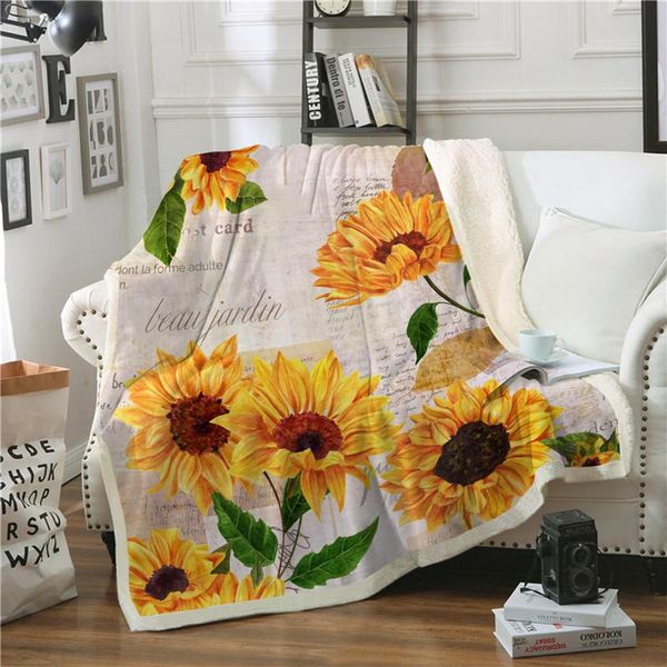 

blankets 3d floral throw blanket for sofa bed sunflower printed bedspread soft warm winter fleece plush car cover child kid girls
