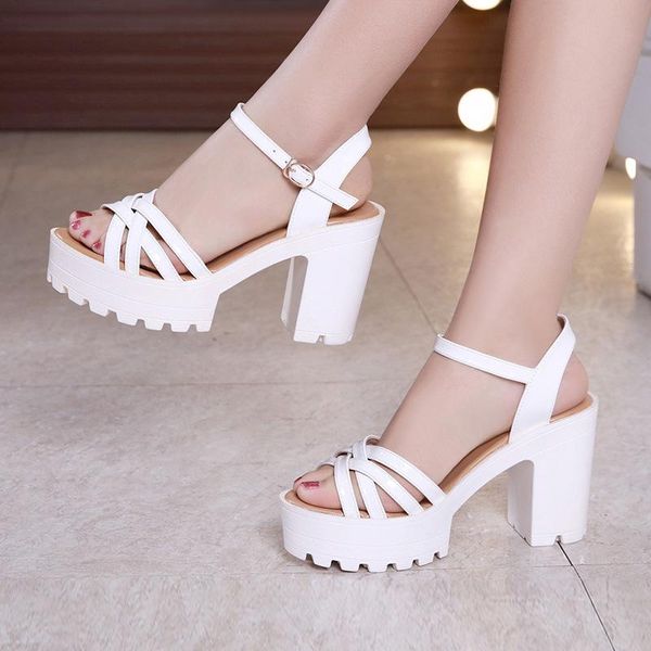 

sandals fashion ladies summer shoes for girlfriend dresses women wedge thick high heel woman 2021 female platform 32-43, Black
