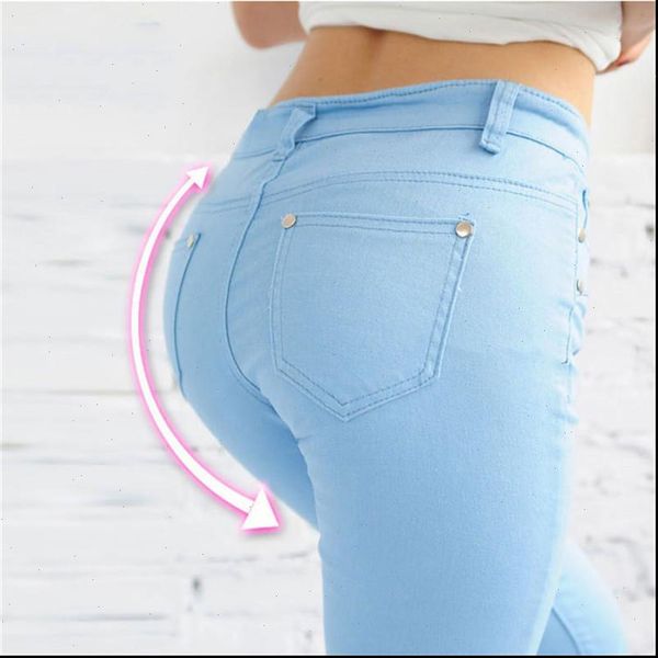 

colored high elastic force pencil pants jeans formal pants female low waist black plus size casual trouser streetwear women, Blue
