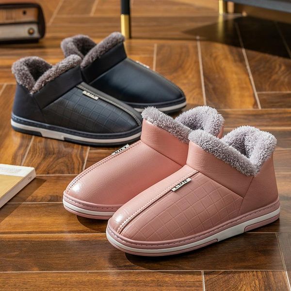 

slippers cotton women home lovers plush anti-skid warm men shoe for woman, Black