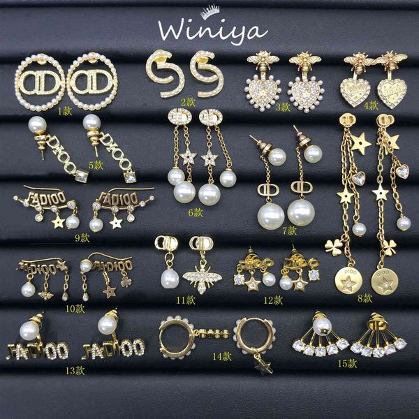 

75%off outlet onlines925 silver needle earrings pearl bee letter earrings