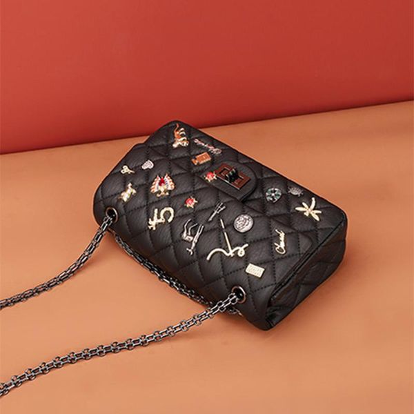 

evening bags 100% leather diamond lattice medal chain lock flap underarm bag designer one-shoulder crossbody handba