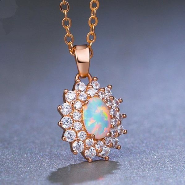

pendant necklaces women's pure white fire opal flower necklace, Silver