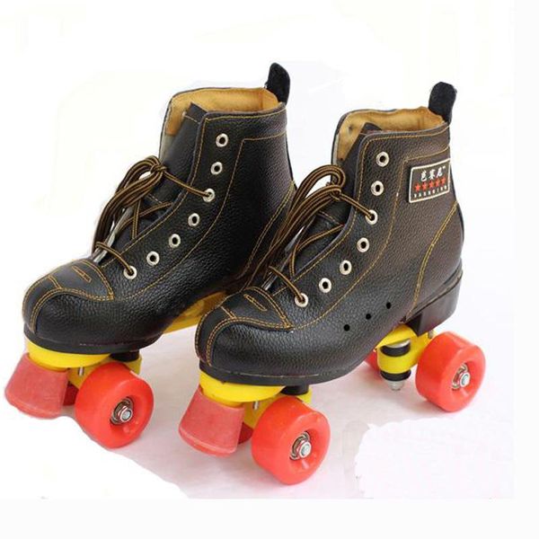

new double line cowhide leather indoor quad parallel skates shoes boots 4 wheels pu with brake breathable