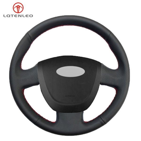 

steering wheel covers lqtenleo black pu artificial leather diy hand-stitched car cover for lada granta 2011-2021