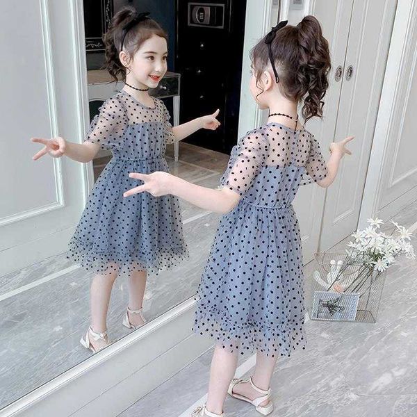 

girls summer for fashion sweet net yarn wave point dress children's clothing casual o-neck elegant princess party beach dresses, Red;yellow
