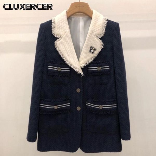 

women's suits & blazers vintage tweed solid and jacket women 2021 spring autumn chic single breasted tassel suit coat female office bla, White;black