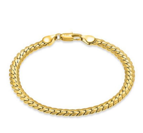 Atacado barato 18k Real Banhado A Ouro 5mm Cadeia Cadeia Pulseira Bangles Comprimento 20cm Moda Jóias Para Homens e Mulheres Gratuito