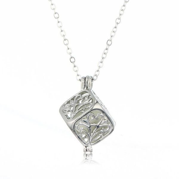 

chains antique luminous stone pendant necklace glowing in the dark beads square metal charming women jewelry, Silver