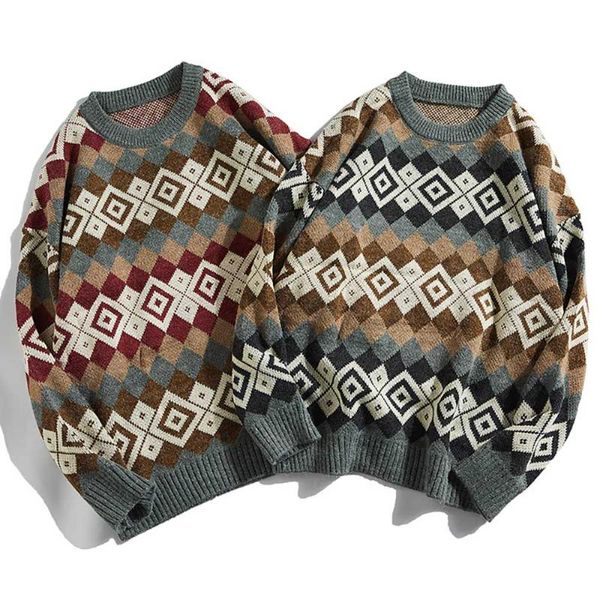 

men's sweaters fashion pattern sweater men casual loose baggy pullovers warm japanese style retro streetwear hiphip jacket clothing, White;black