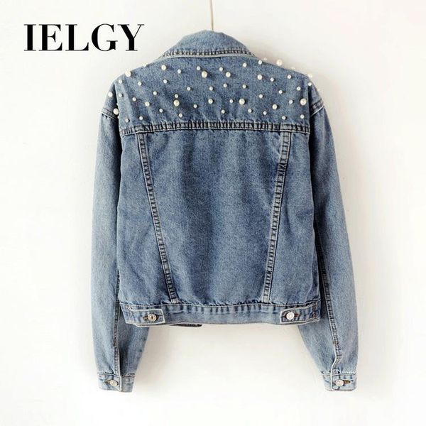 

women's jackets ielgy beaded wild pearl loose denim jacket, Black;brown