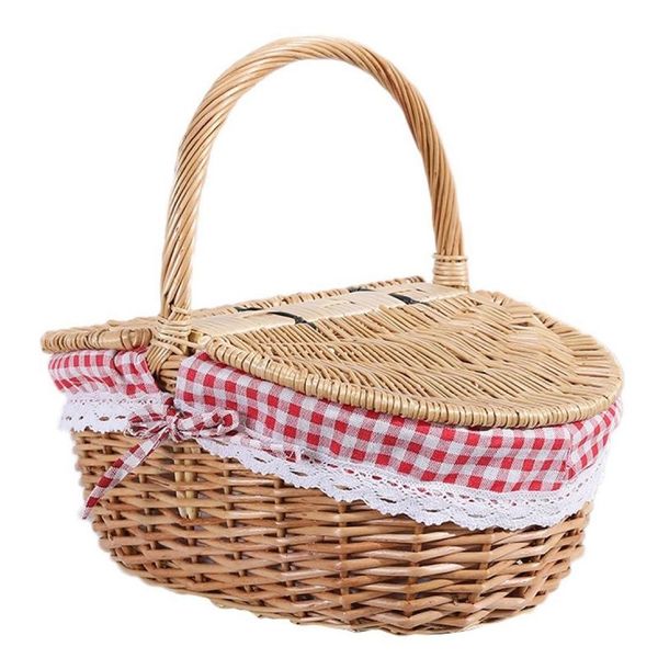 

storage baskets country style wicker picnic basket hamper with lid and handle & liners for picnics, parties, wedding, camping bbqs