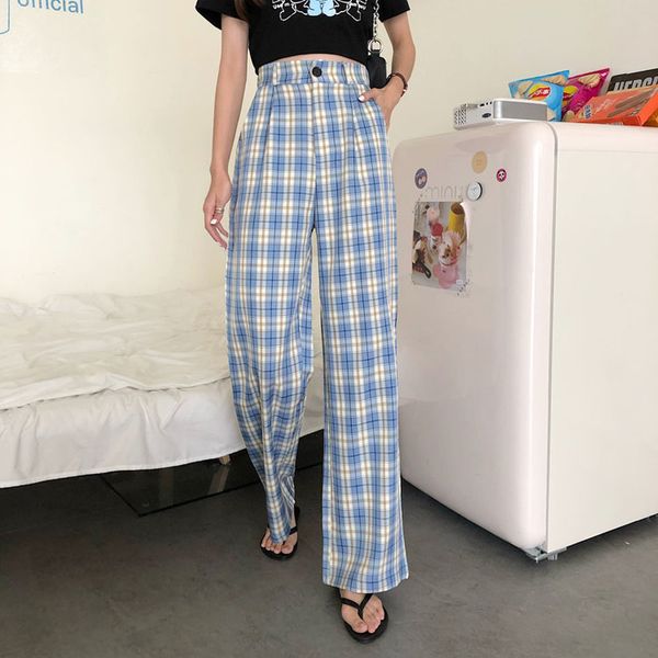 

plaid pants women winter checkered pants for women red black korean wide leg pants jokers women trousers button fashion, Black;white