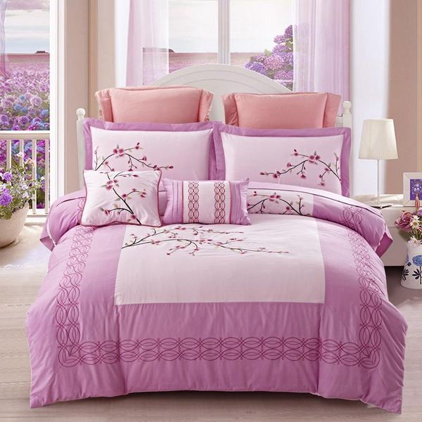 

bedding sets luxury 100% cotton fresh flowers set embroidery soft duvet cover bed sheet pillowcases size king  4pcs bedlinen