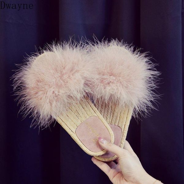 

slippers sandals and female 2021 flat-bottom fashion wild fur shoes, Black
