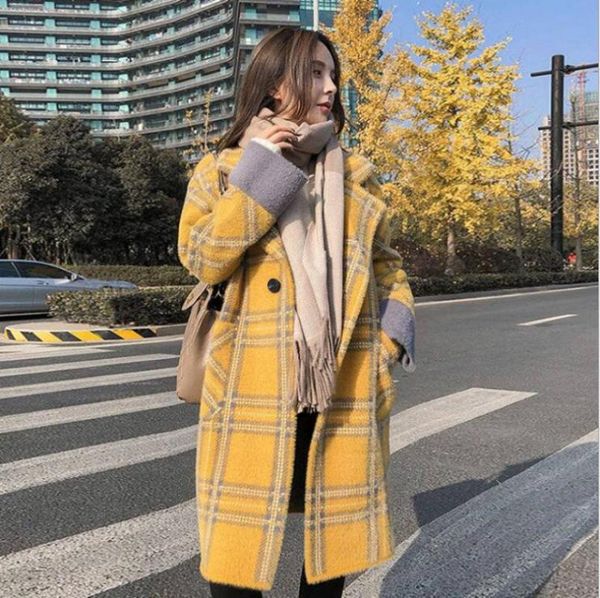 

women's wool & blends 2021 fashion faux coats autumn and winter jacket loose large size long knit cardigan coat female thickening, Black