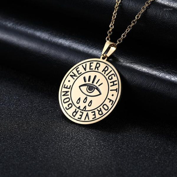 

pendant necklaces skyrim tearful eye round necklace never right forever gone stainless steel choker chain jewelry for girl women1, Silver