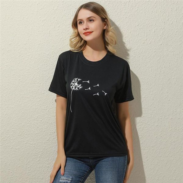 

women's t-shirt wildflower t-shirts dandelion print women small fresh casual lady tee comfortable all-match t shirt loose breathable, White