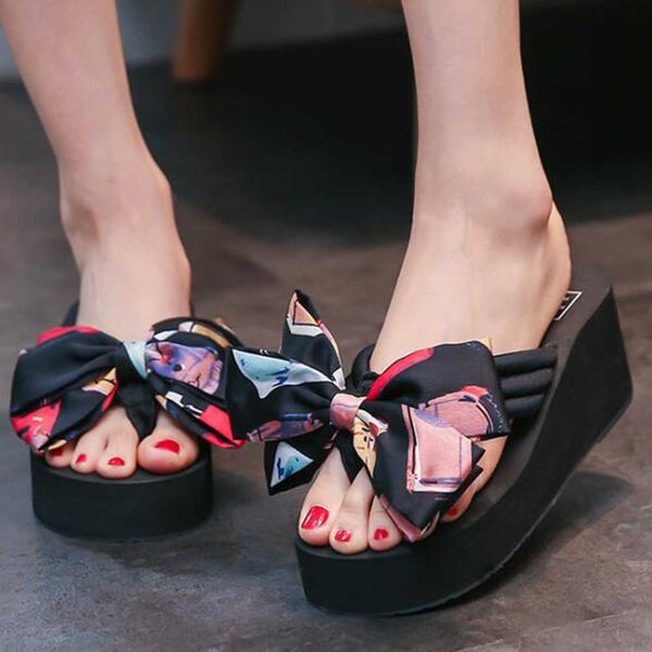 

summer shoe fashion bow sandals slipper indoor outdoor flip-flops non-slip beach female slippers xx372 210625, Black