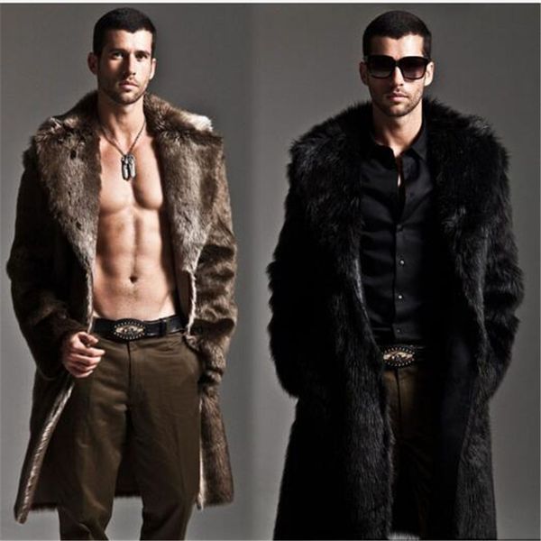 

fashion thick 2021 winter faux outwear on one sides coat men punk parka jackets leather overcoats fur clothing ad67, Black